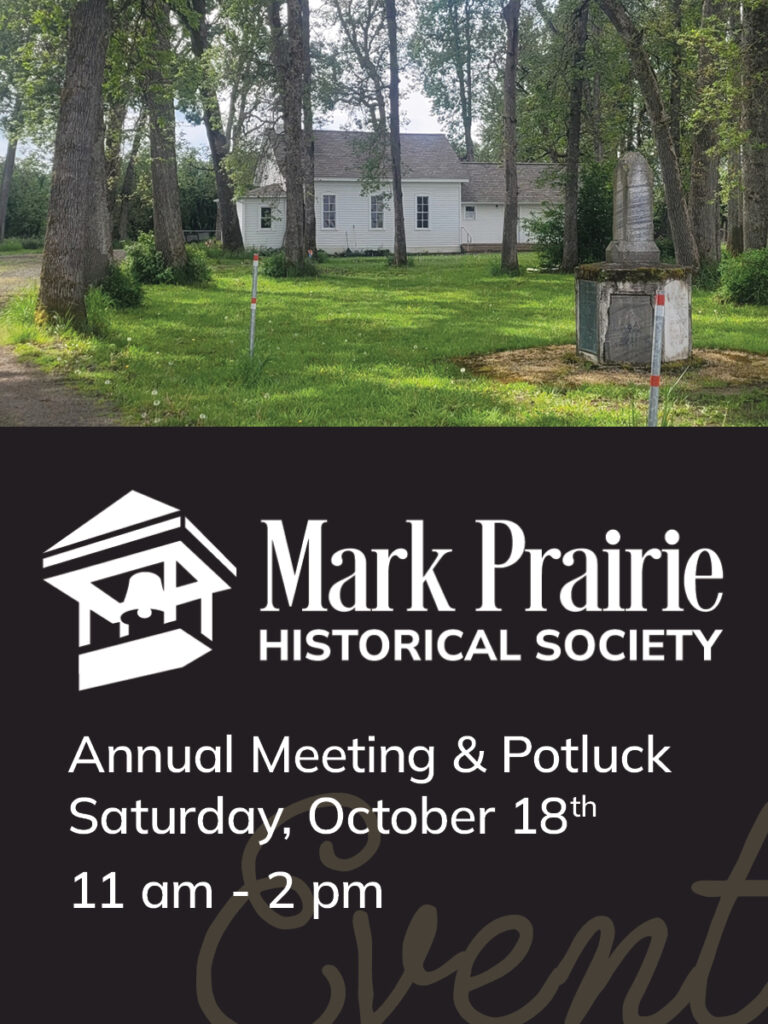 Mark Prairie Historical Society annual meeting at schoolhouse or on zoom October 18, 2025